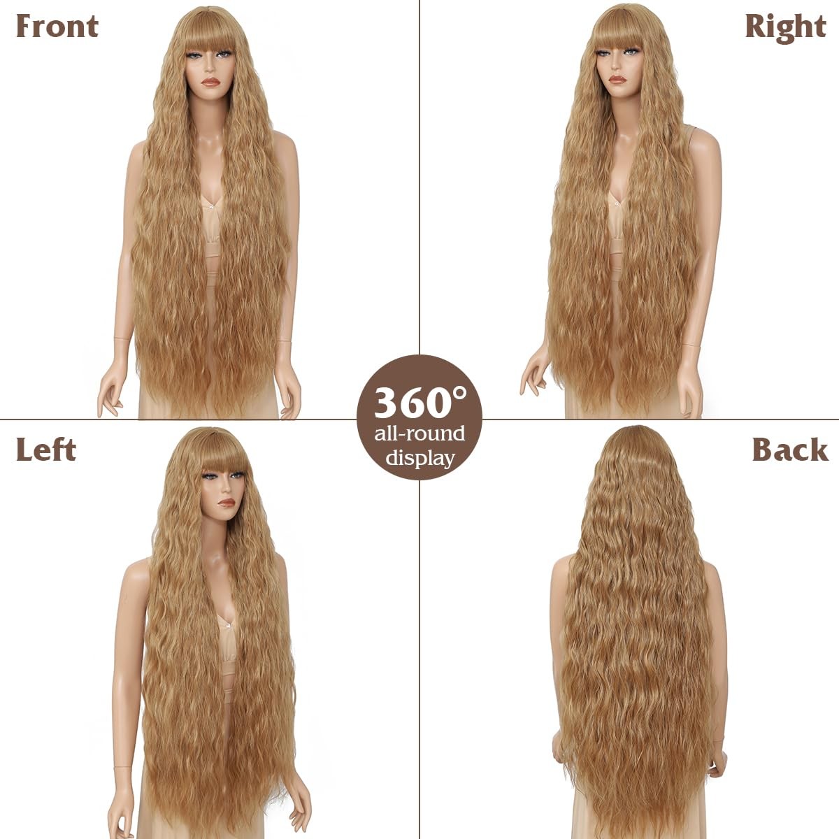 Long Wavy Wig with Bangs for Women,Wig Long Bangs Wig,Natural Looking Synthet…