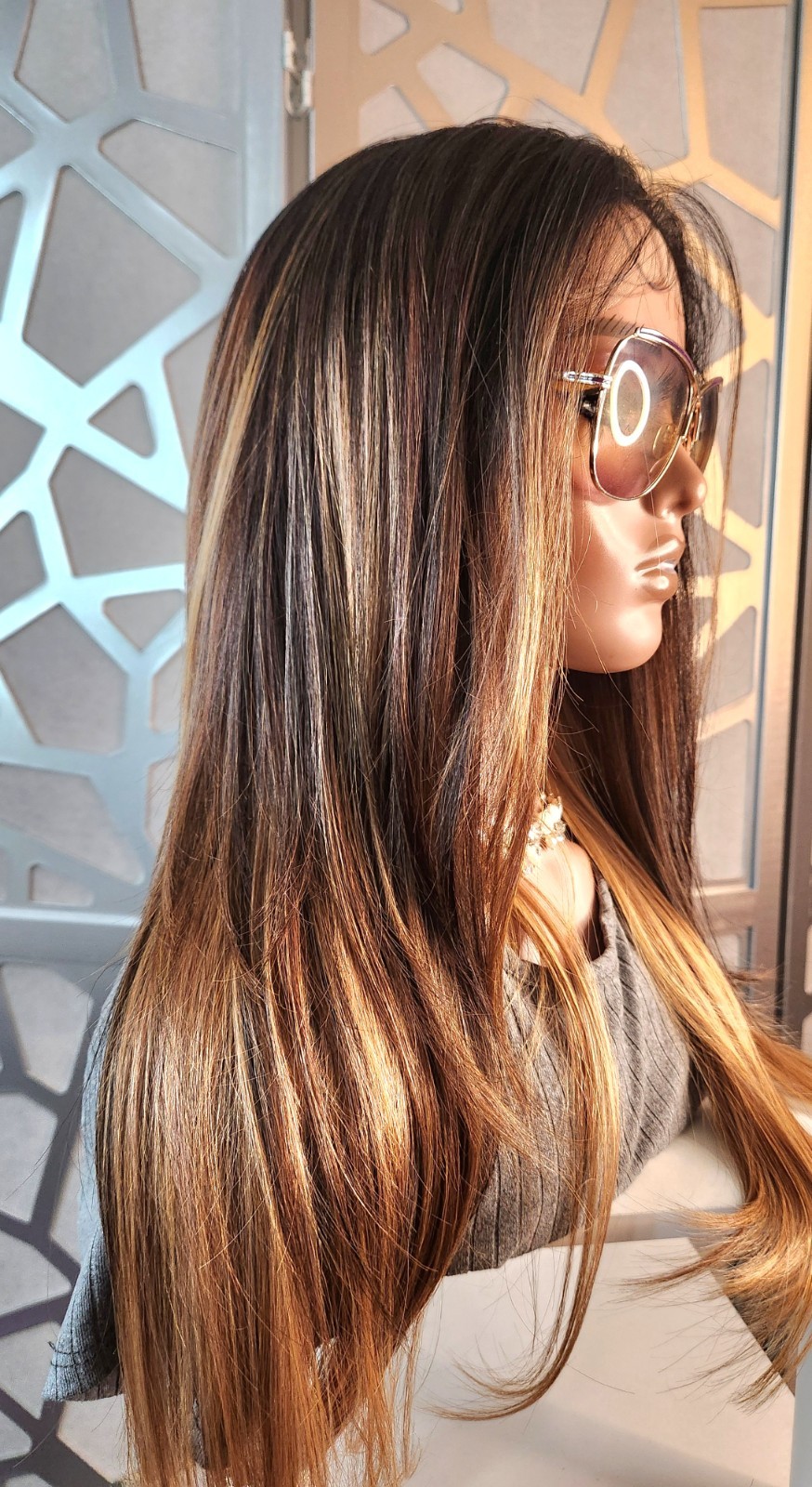 Ombre Blonde Wig Human Hair Blend, Long Straight 13×4 Lace Front Brown Blonde