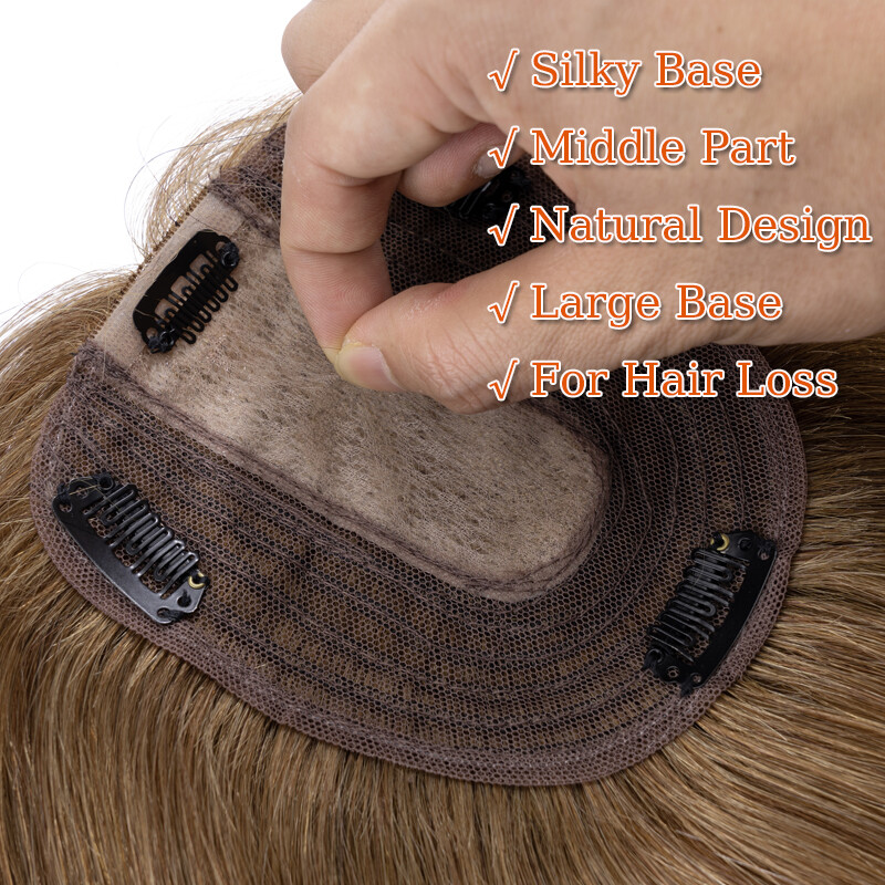 Clip In 100% Real Human Hair Topper Hairpiece Toupee Wigs For Lost Hair Thick US