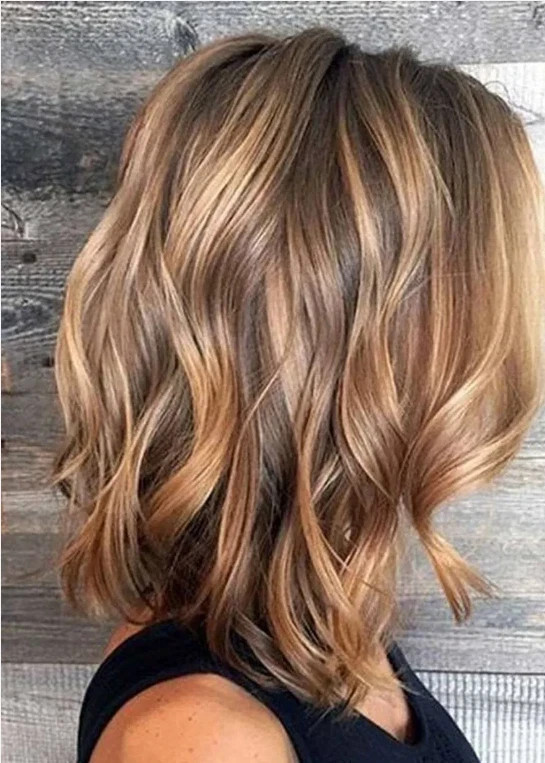 100% Human Hair New Fashion Beautiful Women’s Short Light Brown Wavy Wigs 14 In