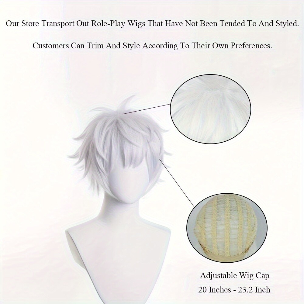 Men Silver White Wig Short Straight Synthetic Anime Hair High Temperature Fiber