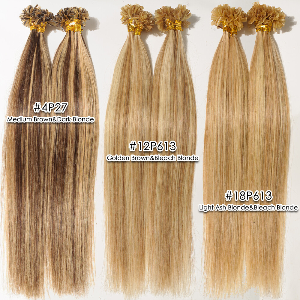 THICK 100PCS Russian 100 Remy Human Hair Extensions Nail U Tip Keratin Pre Bond
