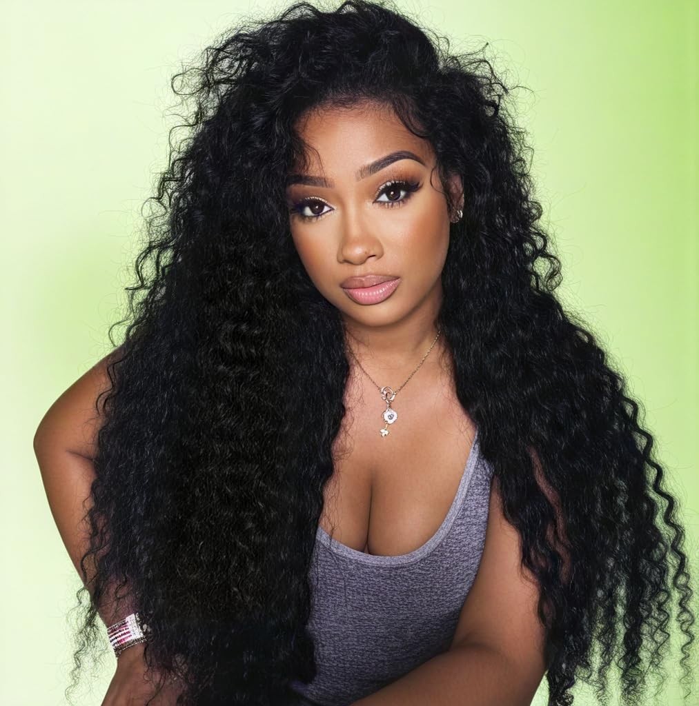 24″ Deep Wave Half Wig Human Hair – Curly Drawstring, Glueless, 180% Density, Na