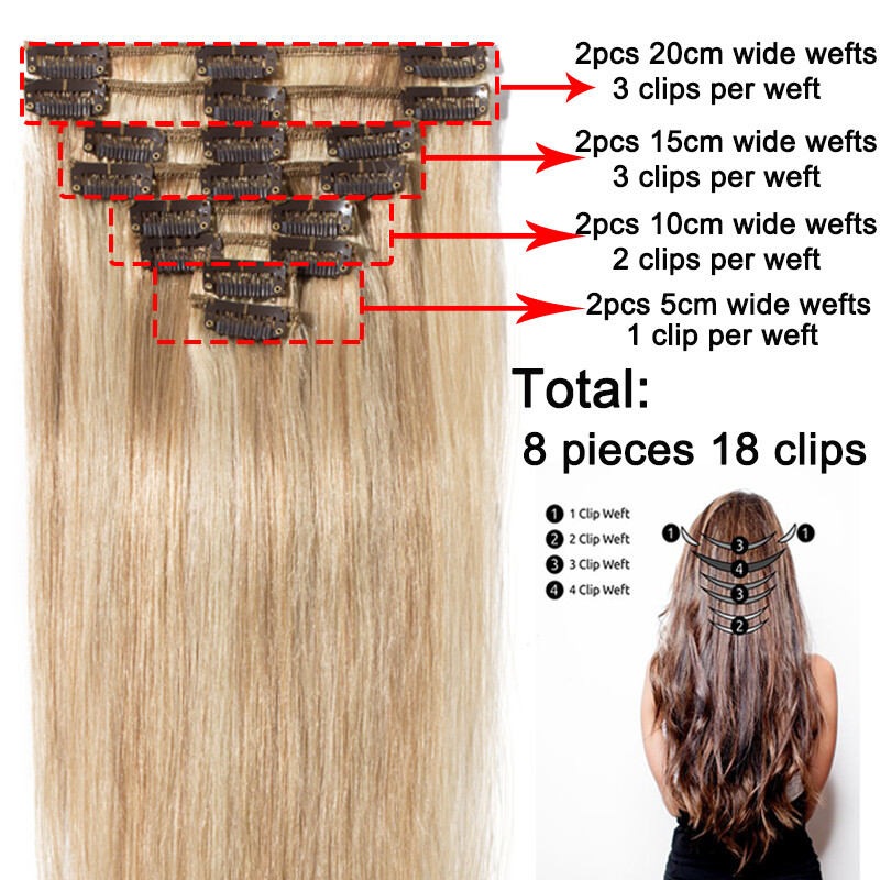 ✿ US Full Head Clip in Remy Human Hair Extensions ✿ 15-26 inch ON SALE MX173
