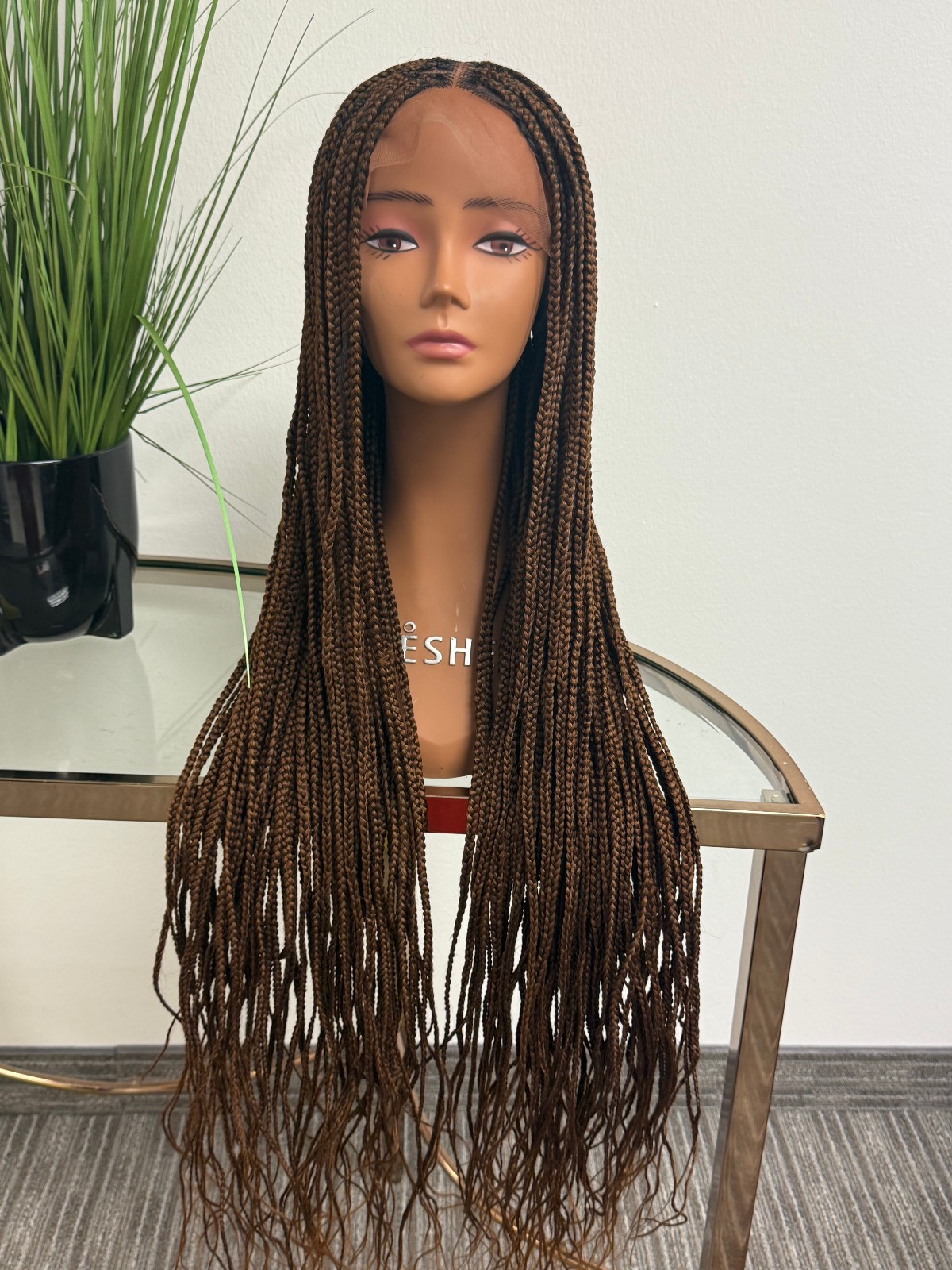 African Knotless Medium-Small Brown Braids Lace Wig 28″