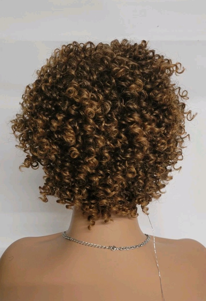 💕SEXY SHORT COILY CURLY WIG FOR BLACK WOMEN MIXED BROWN GOLD DAILY BOBBI BOSS