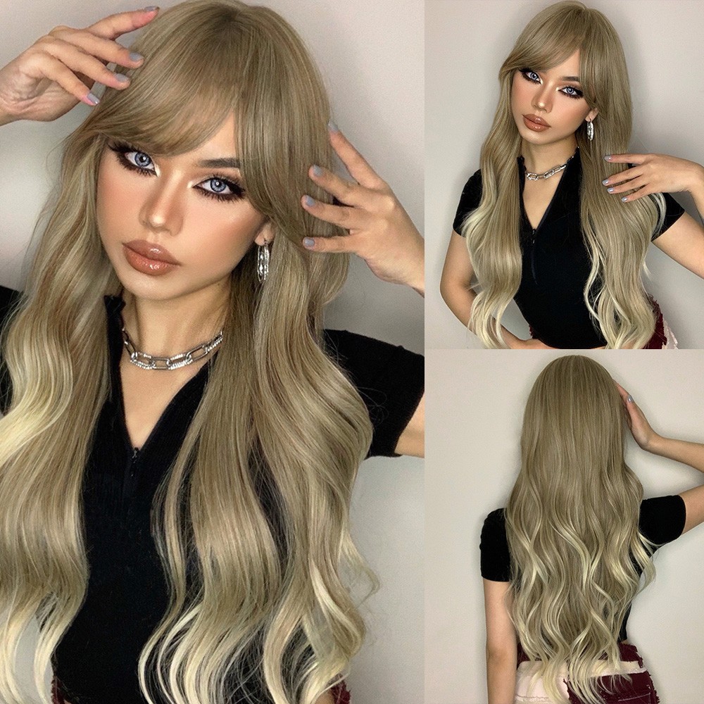 Long Ombré Brown Blonde Pink Curly Wavy Hair Wigs Women Daily Party Cosplay US