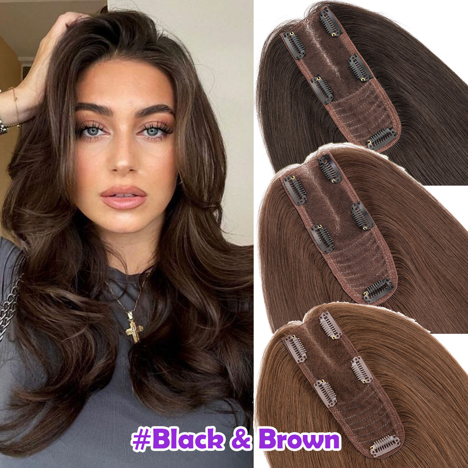 Free Part Top Lace Base Clip in REAL Human Hair Topper Toupee Women Hairpiece US