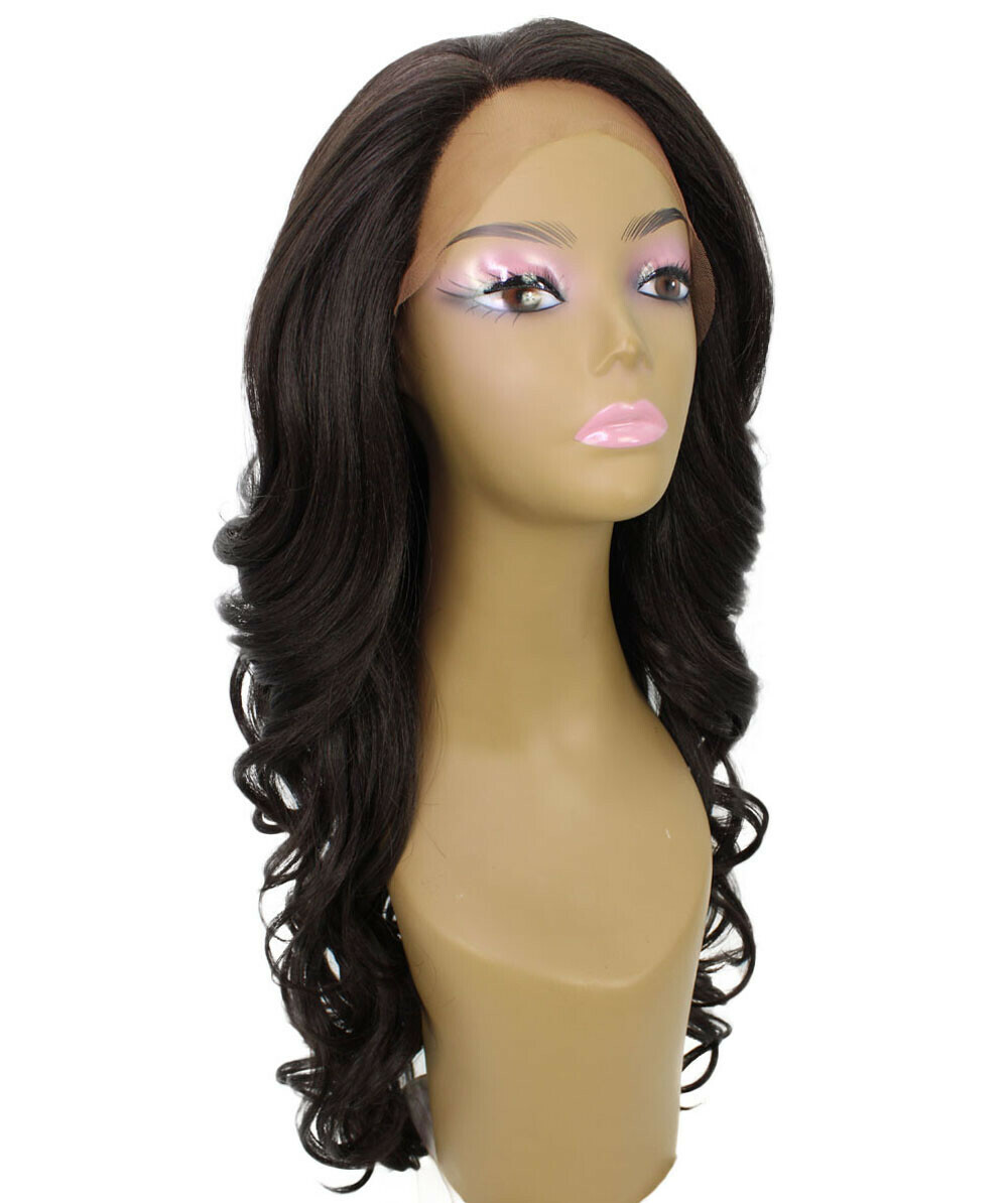 LUXLUXE Kendra Wavy 24.5″ Long 13×2.5 Hand-Tied Lace Front Wig, Dark Brown
