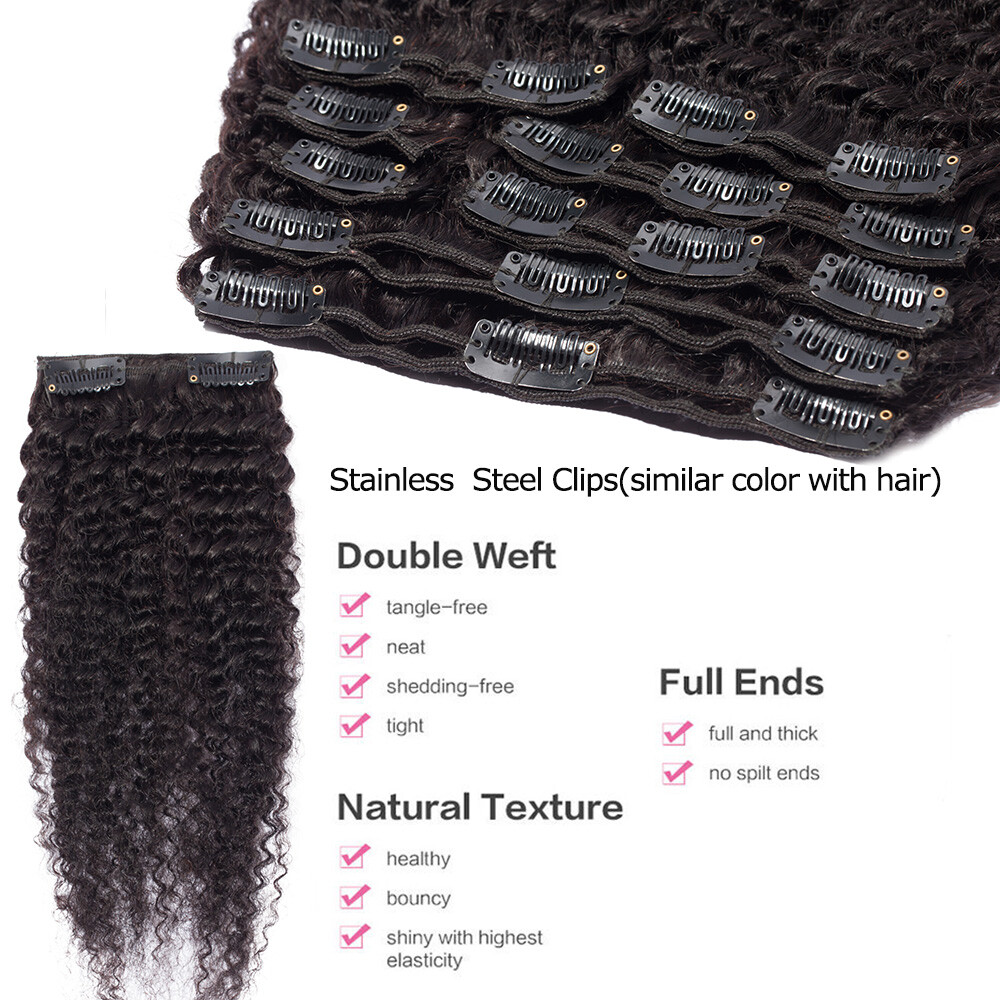 Big Thick Afro Kinky Curly Hair Clip In Human Hair Extensions Black Brown Blonde