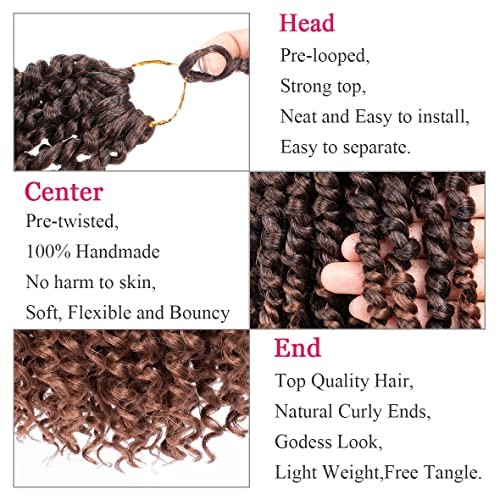 8 Packs Ombre Brown Passion Twist Hair 10 Inch Pre 10 Inch (Pack of 8) T30#
