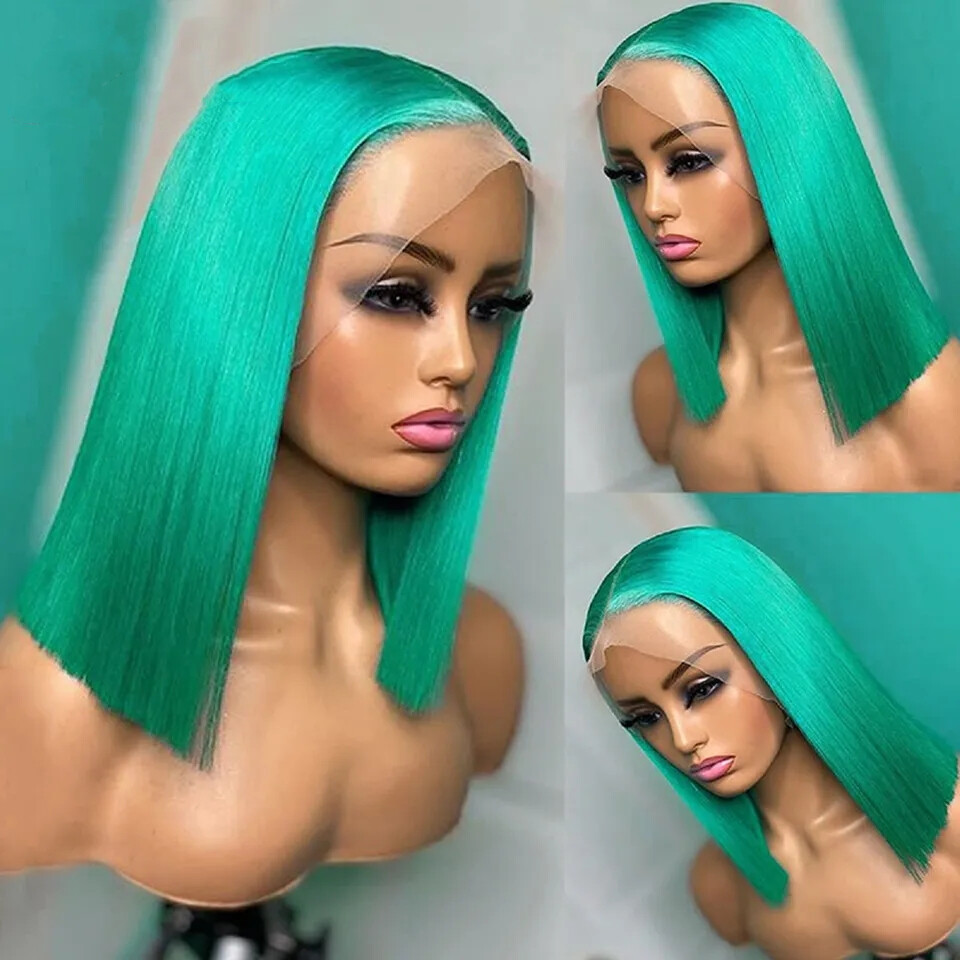 13×4 Short Bob Lace Front Human Hair Wigs Straight Bob Wigs Pre Plcuked Colorful