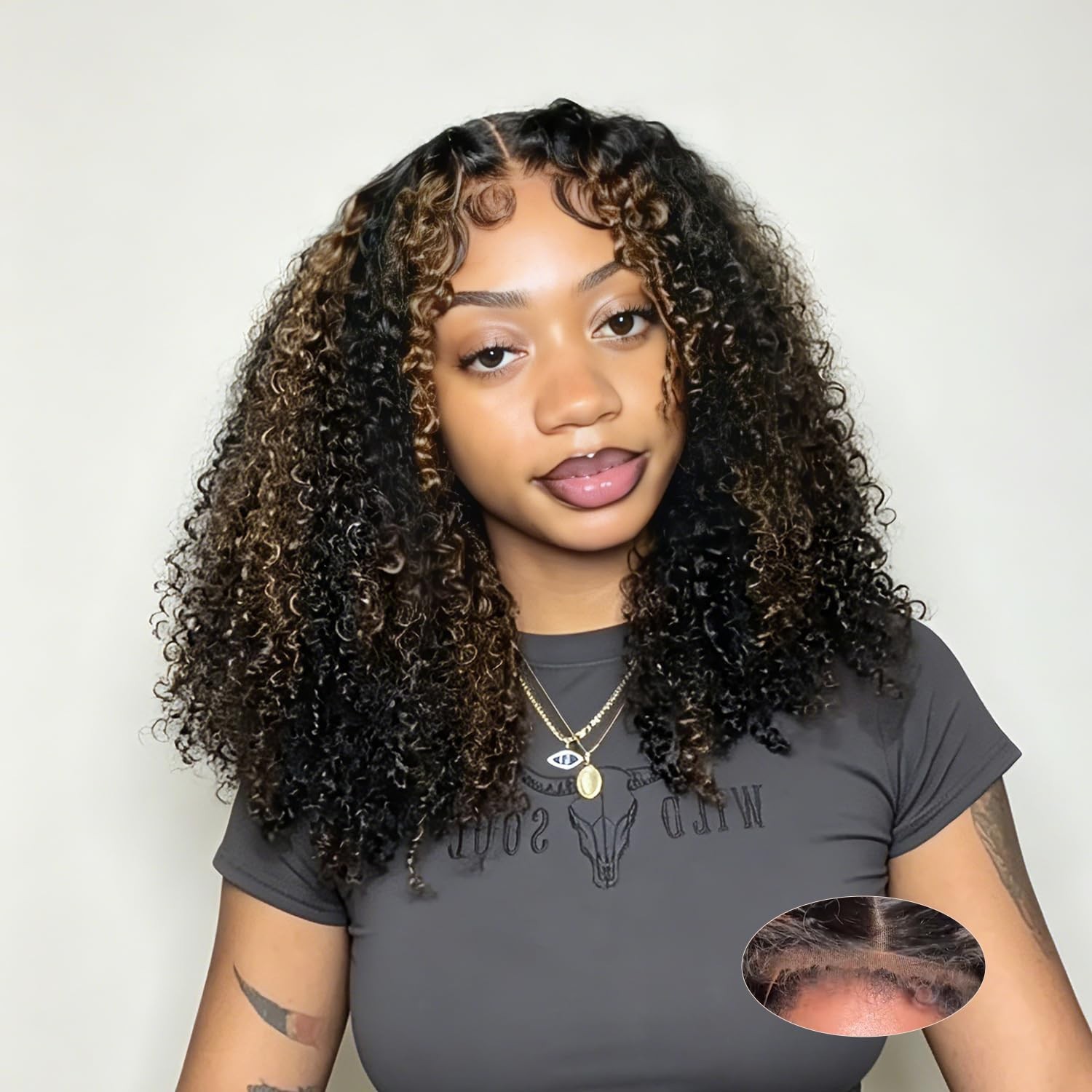 Glueless Kinky Curly Human Hair Wig 20″ HD Lace Front, Pre-Plucked, Drawstring f