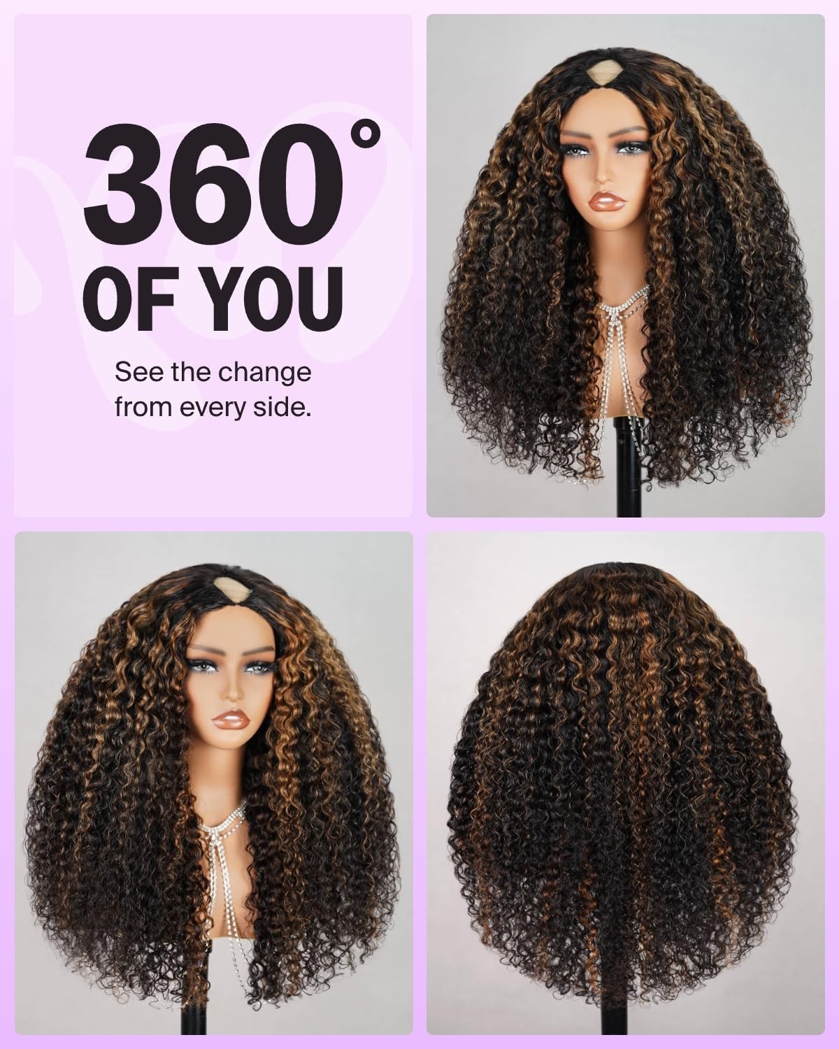 Megalook Hair V Part Wig Human Hair Highlight Wig 12A Deep Curly Wig Human Hair