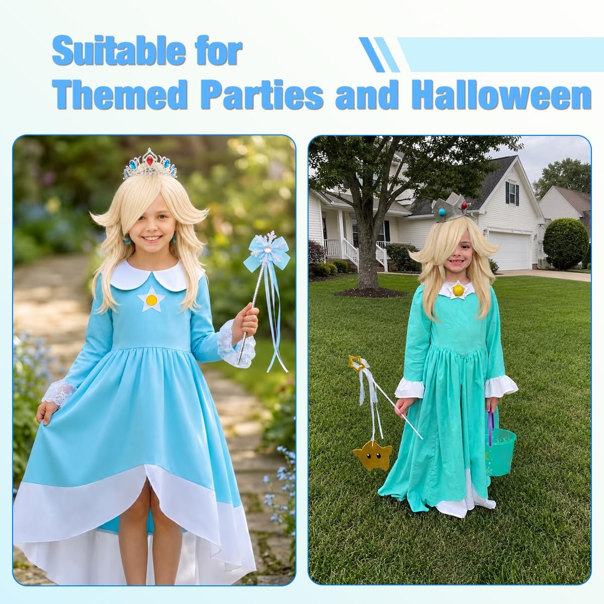 Long Wavy Blonde Princess Cosplay Wig for Women Halloween Party Costume (Smal…