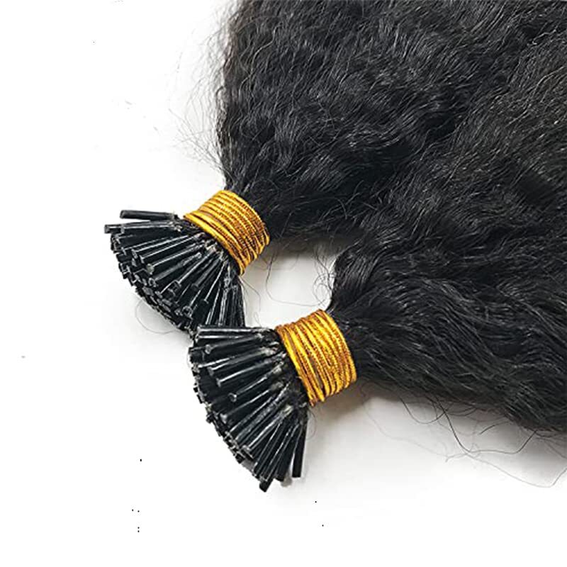 I Tip Human Hair Extension Kinky Straight Microlink Pre Bonded I Tip Hair 100pcs