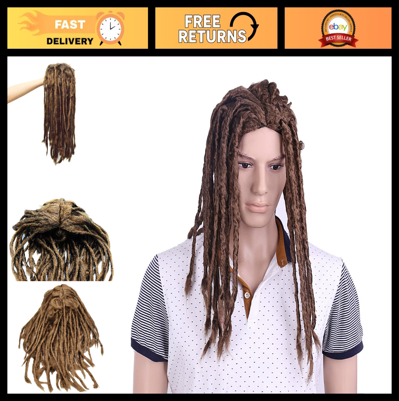 Synthetic Cosplay Dreadlocks Wig – Brown Reggae Style for African American Looks