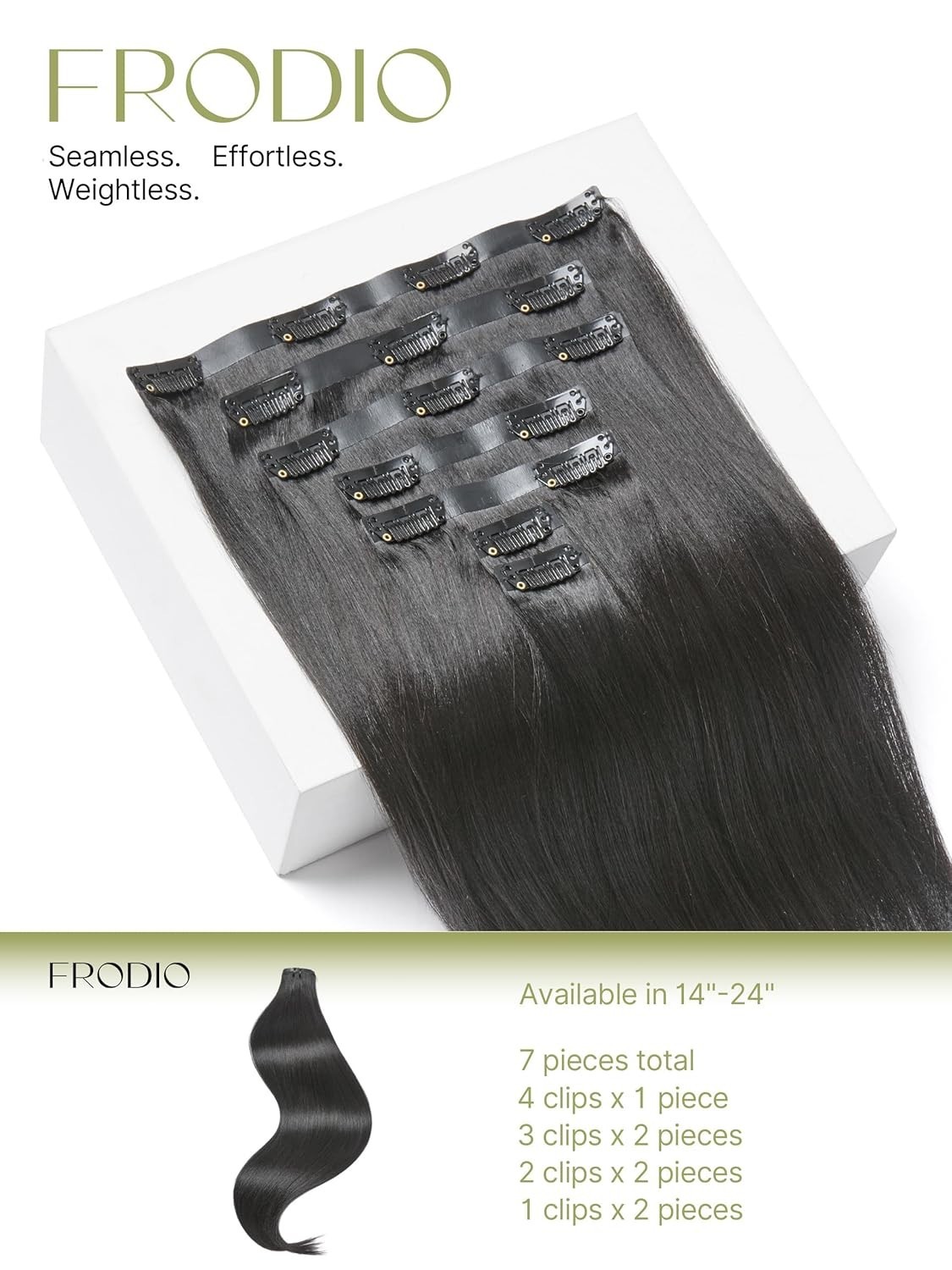 Remy Clip In Human Hair Extensions #1 Jet Black 16 inches 100 grams 7 Pieces