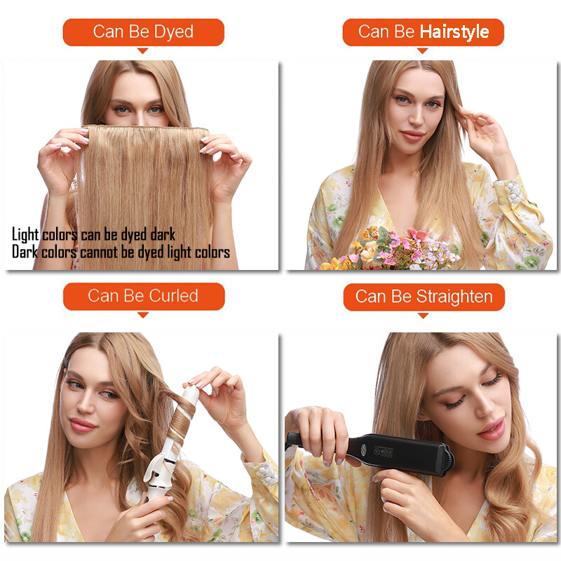 Thick 100% Real Remy Human Hair Extensions Clip In One Piece Half Head 8”-24”