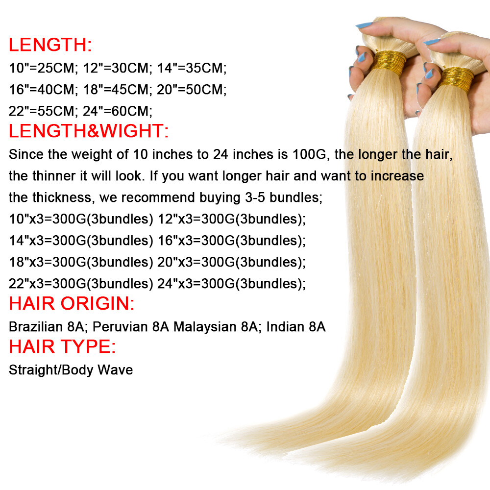 9A Brazilian Virgin Human Hair Bundles Hair Extensions Straight Body Wave Blonde