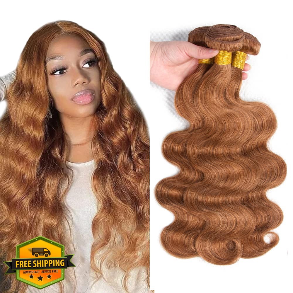 Poirewsa 12 14 16 Inch #30 Light Brown Body Wave Bundles