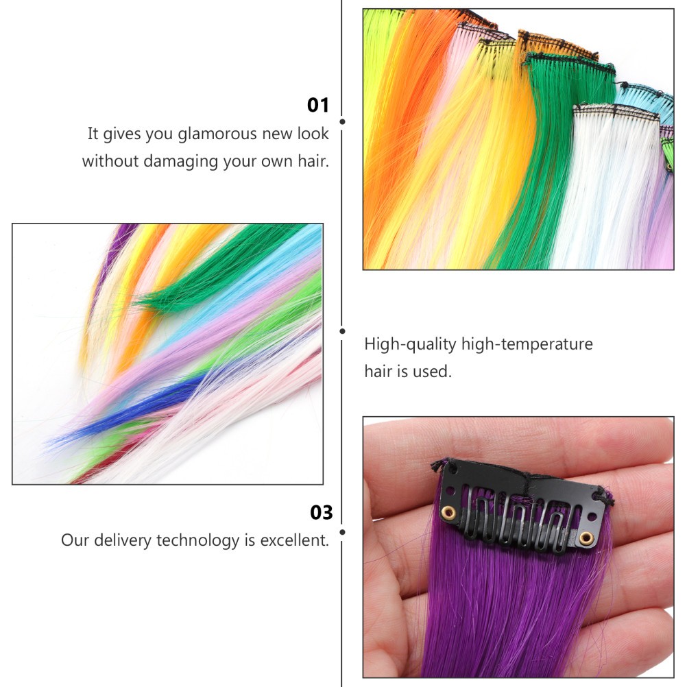 18Pcs Reusable One Piece Hair Extension Clips Colorful Hair Pieces for Party Use