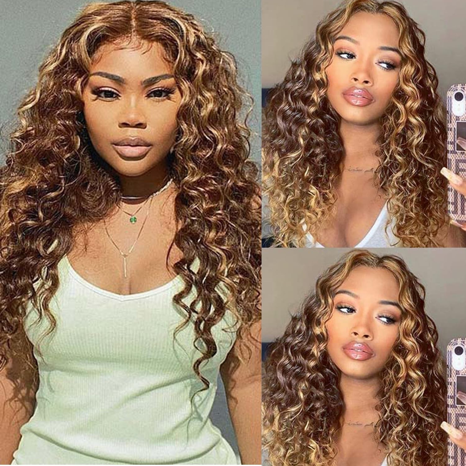 10A Raw Human Hair Bundles with 4×4 Lace Closure, Ombre Loose Deep Wave 20-24