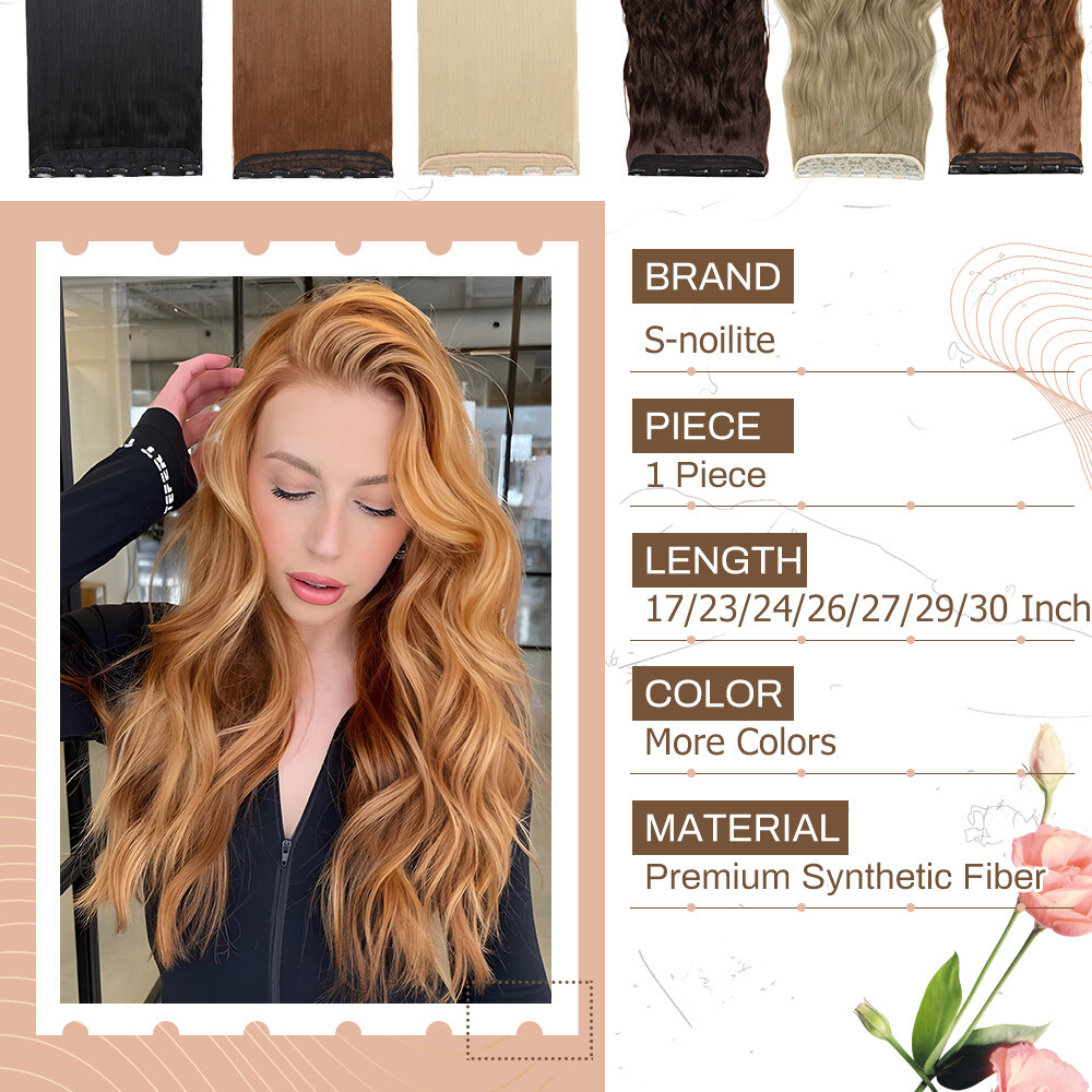 Wavy One Piece Natural THICK Clip in Hair Extensions 3/4 Full Head Long AS Human