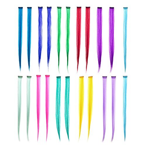 22 Pcs Colored Party Highlights Clip on in Hair Extensions Multi-Colors Hair