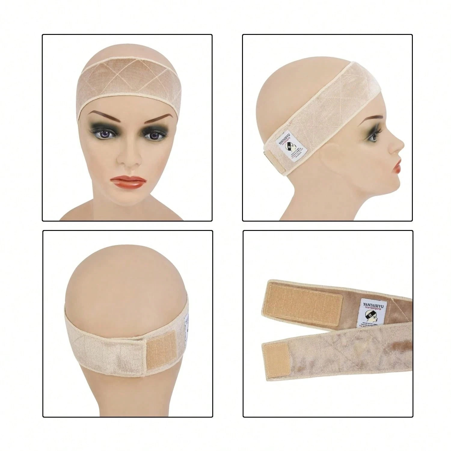 Beige Velvet Wig Grip Headband No Slip Adjustable Fastener Band For Wigs Hats