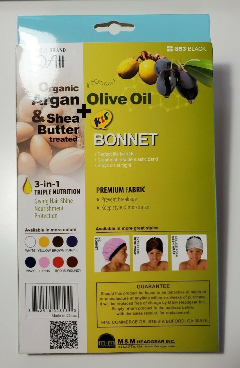 Qfitt Organic Argan & Shea Butter + Olive Oil Kid Bonnet #853 Black