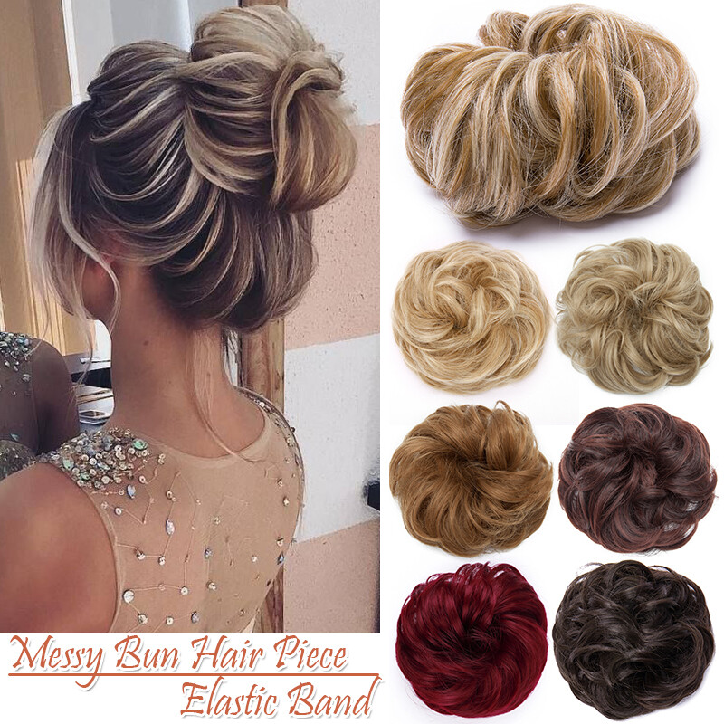 Large Messy Bun Scrunchie Hair Piece False Updo Cover Hair Extensions Wavy Thick