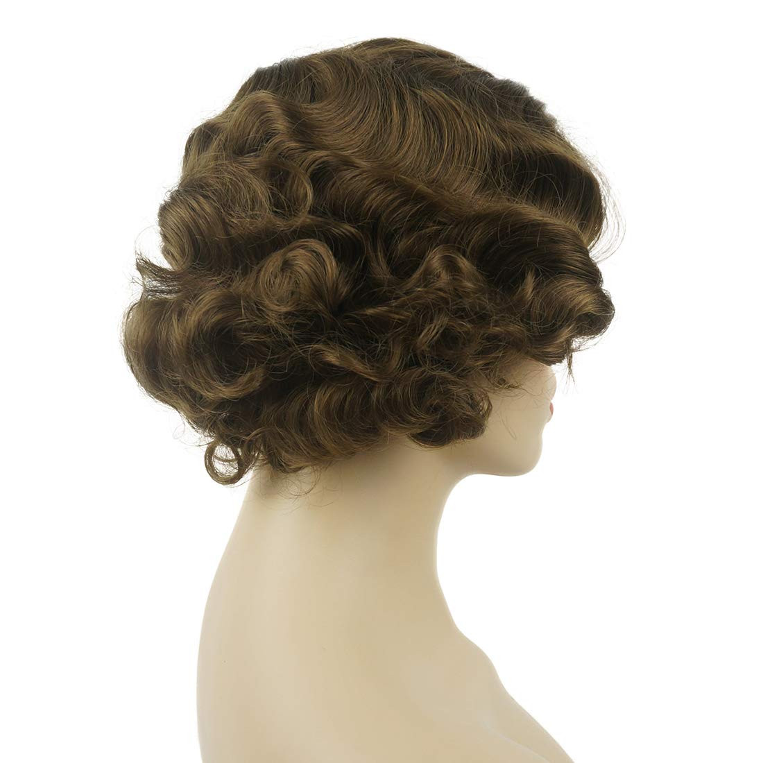 Vintage Cosplay Party Wig Short Finger Wavy Flapper Hairpiece +Free Wig Cap (Lig