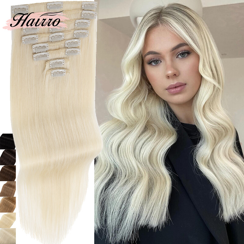 AAAAAAClip In Extensions 100% Real Soft Remy Human Hair 8 Pieces Full Head