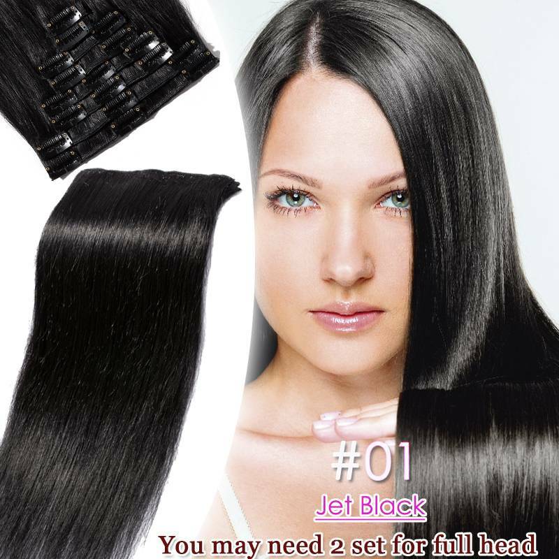 AAA+ 8pcs 16″ 18″ 20″ 22″ 24″ Clip In Real Remy Human Hair Extensions Full Head