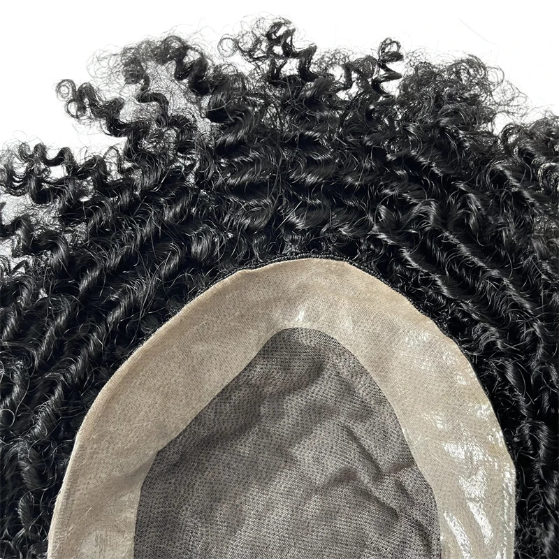 Virgin Human Hair Toupee #1b Black 6mm Wave 8×10 Mono Lace for Black Men