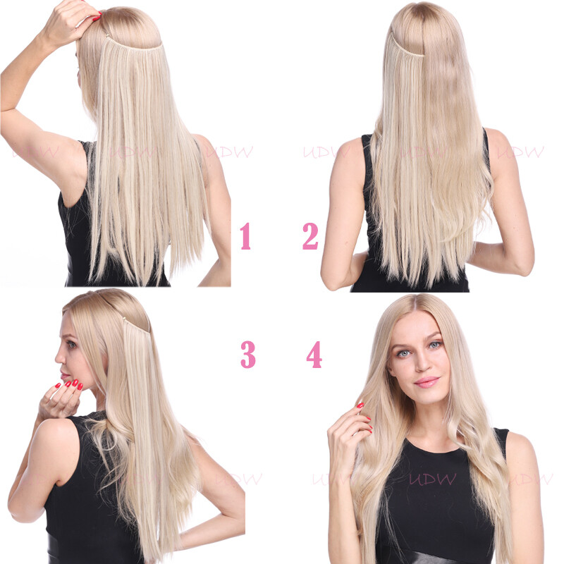Balayage Thick Wire In Real Human Hair Extensions Hidden Headband One Piece Weft