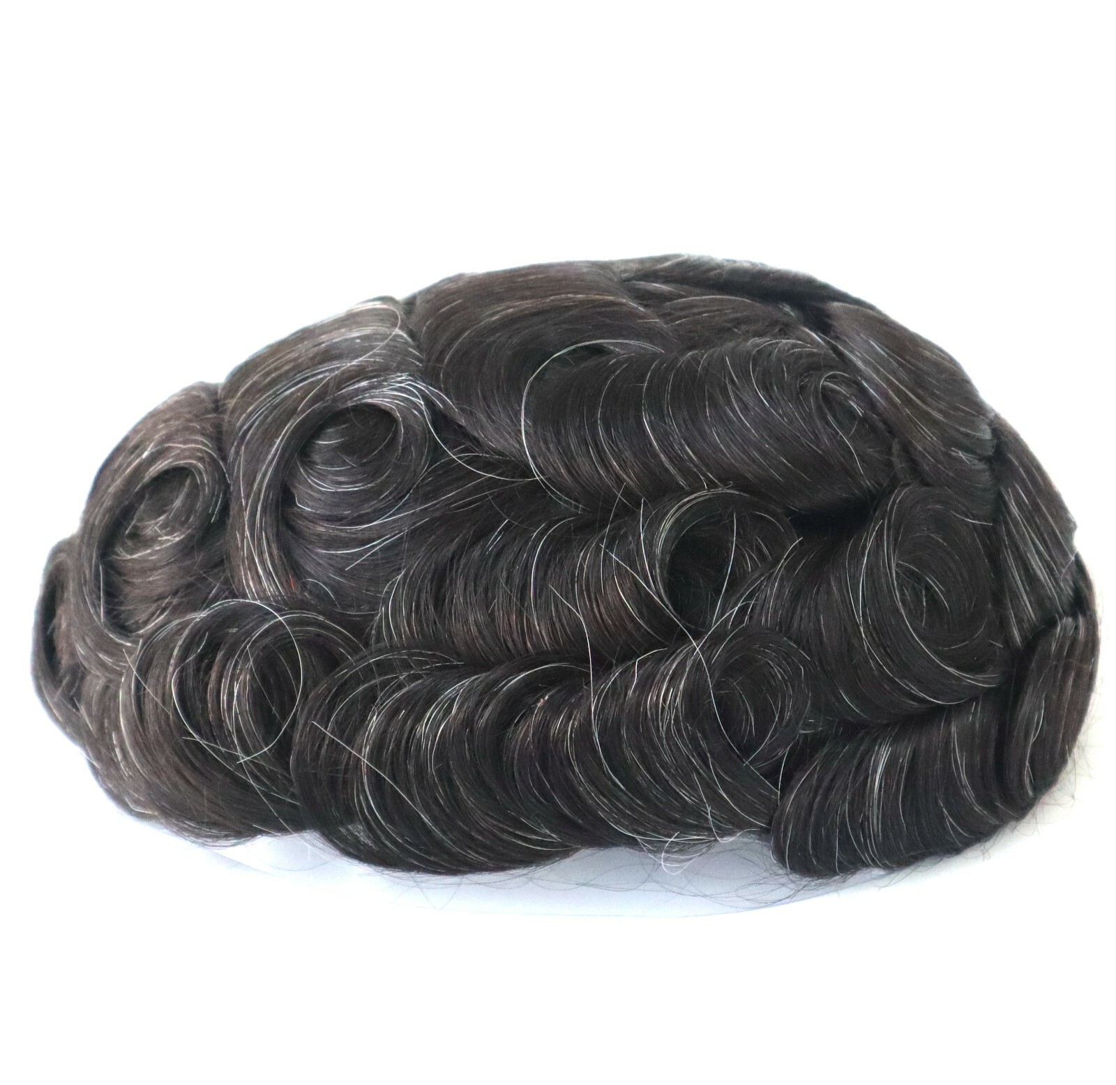 Mens Hair Replacement System Fine Mono Poly Skin Toupee Human Grey Hair #1B20