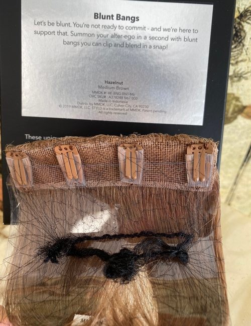 STYLD by KEN PAVES Medium Brown Blunt Bangs Hair Extensions Human New Clip In