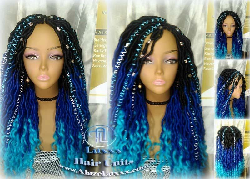 Long Mermaid distressed bohemian Ombre Blue Faux Locs Wig Gay Drag Festival