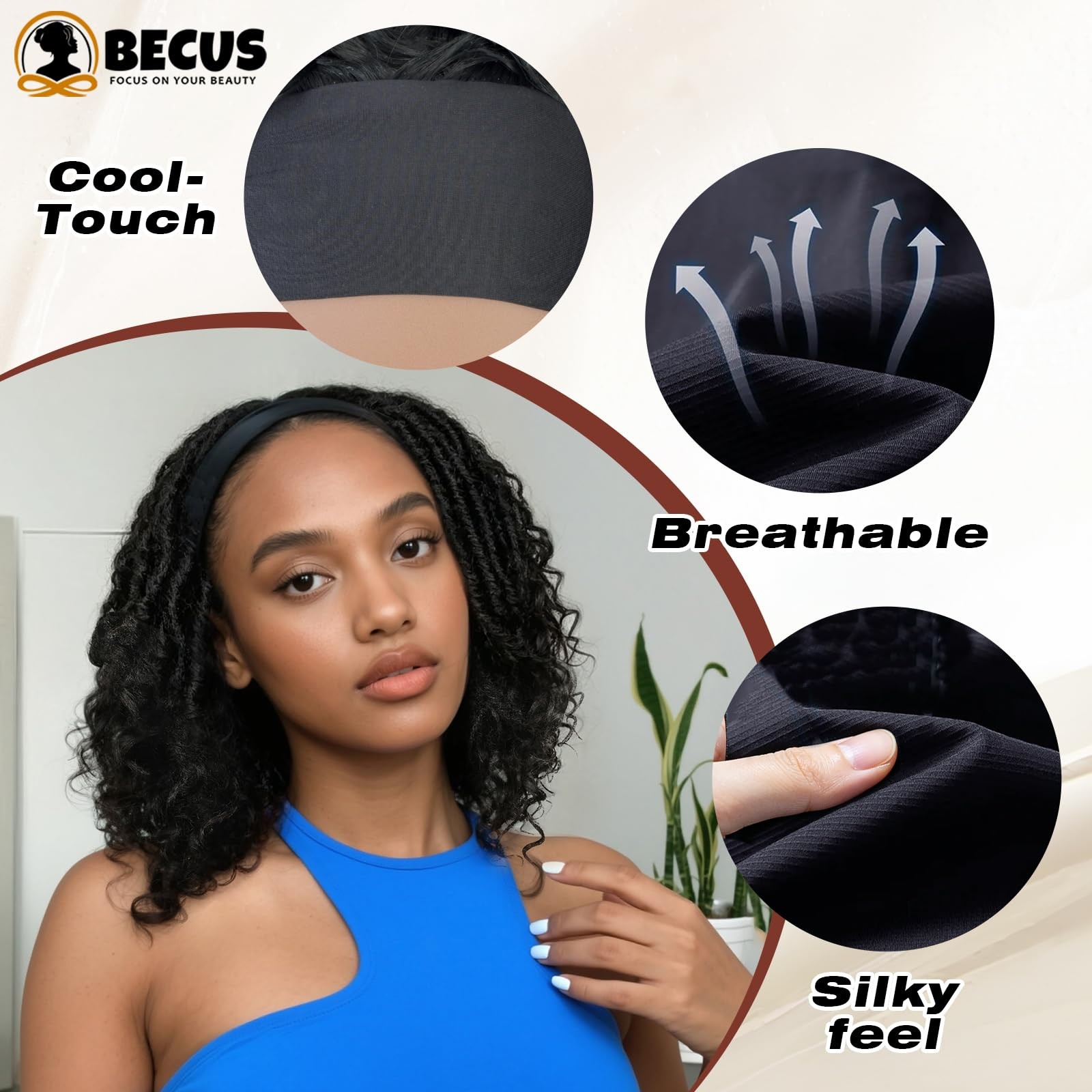 Becus 14 Dreadlock Headband Wig For Black Women Glueless Curly Braided Half Wig