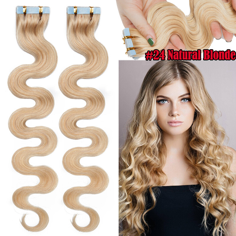 Body Wave Tape In 100% Remy Human Hair Extensions Skin Weft 20pcs 50g Wavy Remy