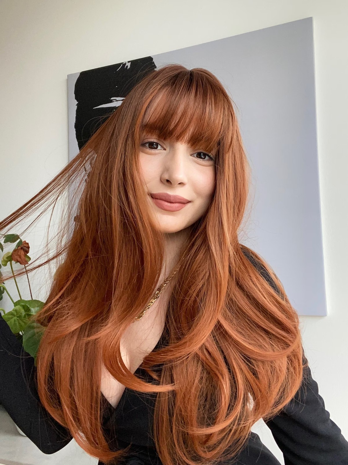 Ombre Copper Red Wave Wigs with Bangs 100% Human Hair Lace Front Wigs 22 Inch