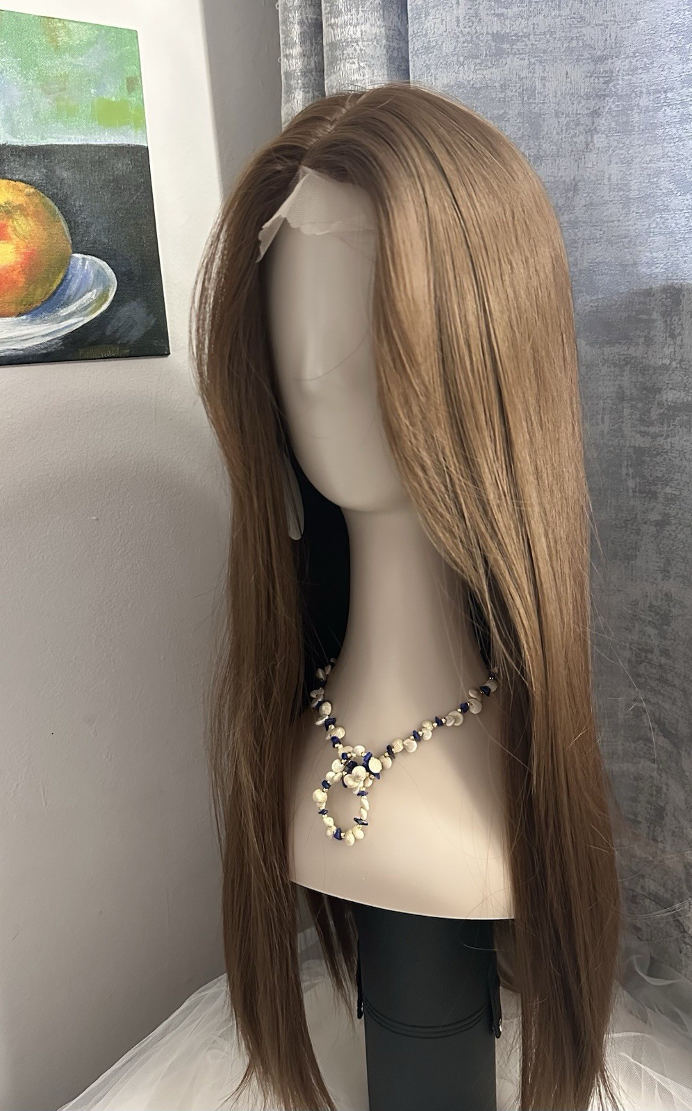 Lace Front 24in Light Brown Straight Middle-Part Wig for Women