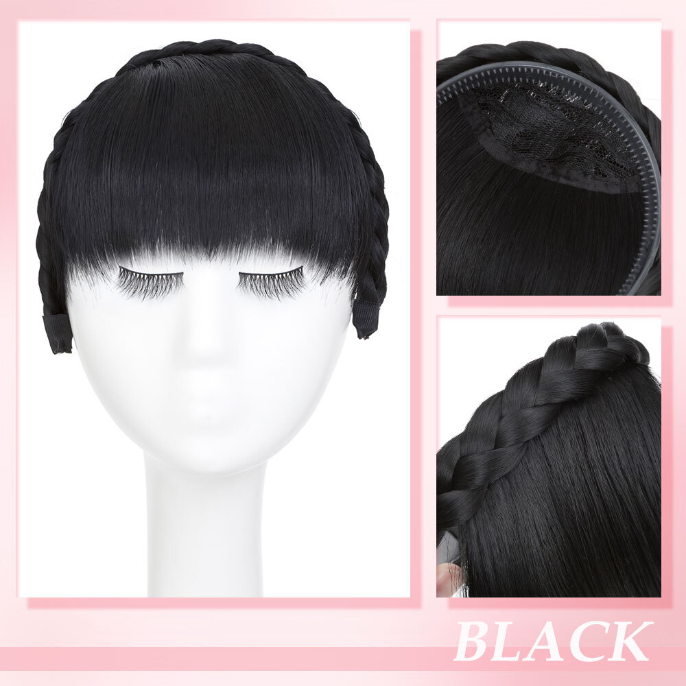 Clip In Bangs Hairpiece Wispy Fringe Headband with Temples Topper Curved Bangs
