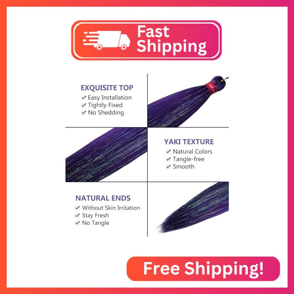 Dark Purple with Tinsel Braiding Hair Pre Stretched 2 Packs 26 Inches Box Braids