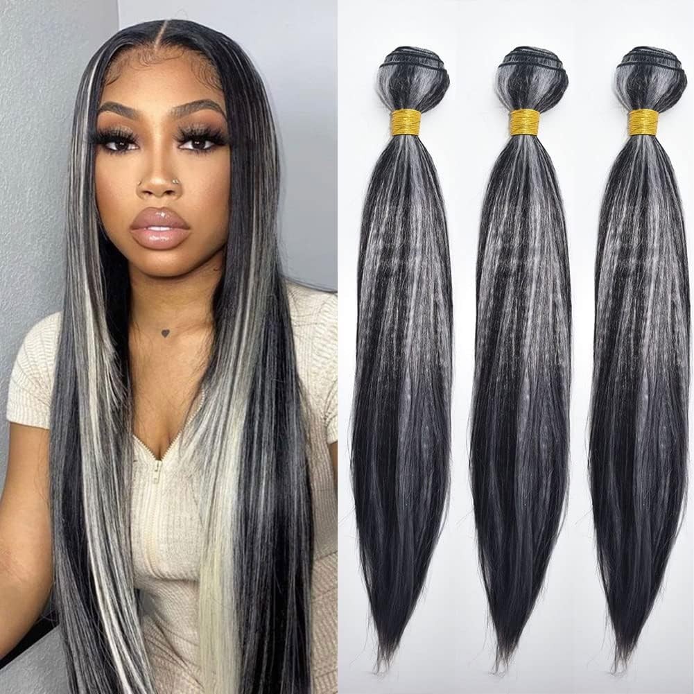 Hydtxc P1B/Grey Bundles Human Hair 24 26 28 Inch Straight Wave Human Hair