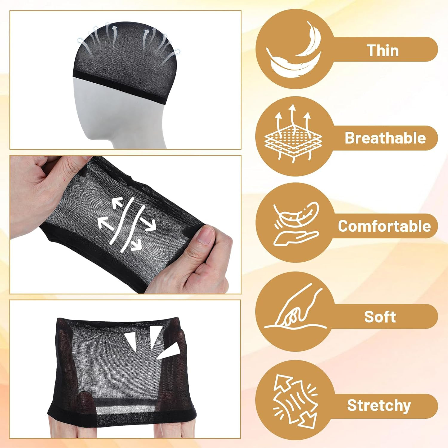 10Pcs Wave Caps, Stocking Wave Cap for Men Stretchy Wig Cap for Women, Lightweig