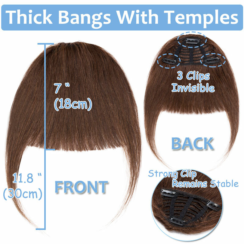 Thick/Thin Fringe Bangs 100% Remy Human Hair Extensions Clip In Hairpiece Brown