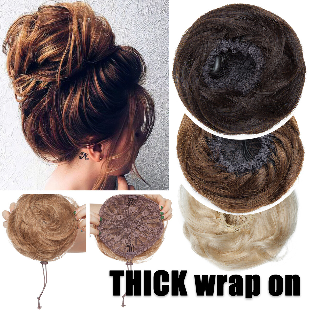 REMY Messy Bun Piece Clip In 100% Human Hair Extensions Updo Scrunchie Pony Tail